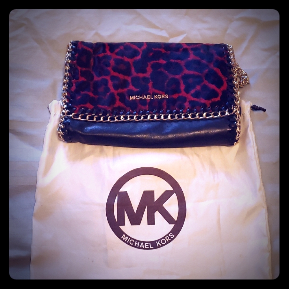 Michael Kors Leather and Leopard Clutch Crossbody
